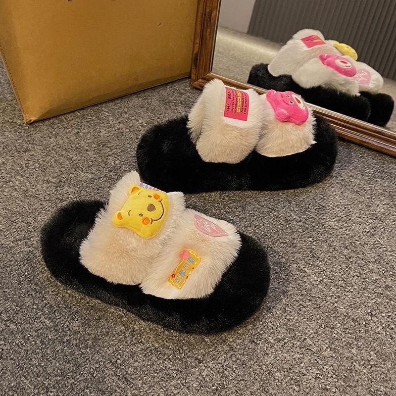 Dép lông độn đế 6,5cm nhiều màu sắc gắn gấu cute Form rộng DéP Nữ Women Có Quai