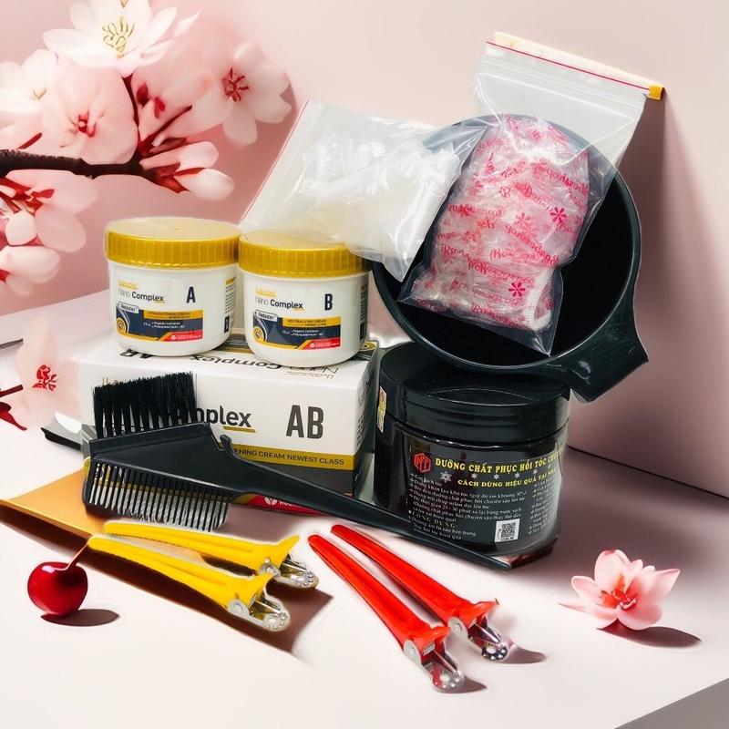 Combo kem duỗi tóc Nano Complex 150ml x 2 Dưỡng phục hồi 300ml kèm bộ dụng cụ Chăm Sóc Tóc Nữ Women ủ toc