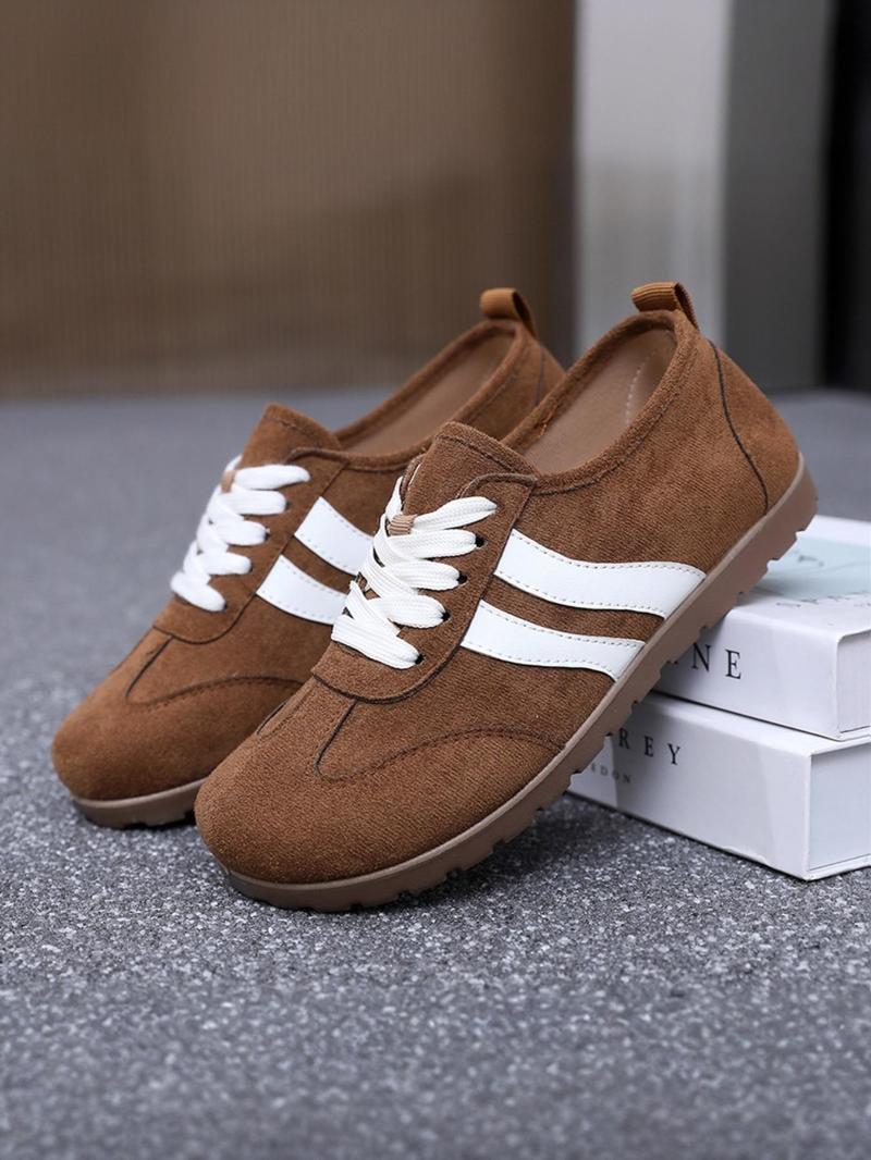 Product Introduction of Women's Fashionable Colorblock Pattern Lace Up Low Top Sneakers, Casual Comfortable Sports Shoes for Daily Wear, Female All-match Round Toe Shoes for Spring & Fall 4