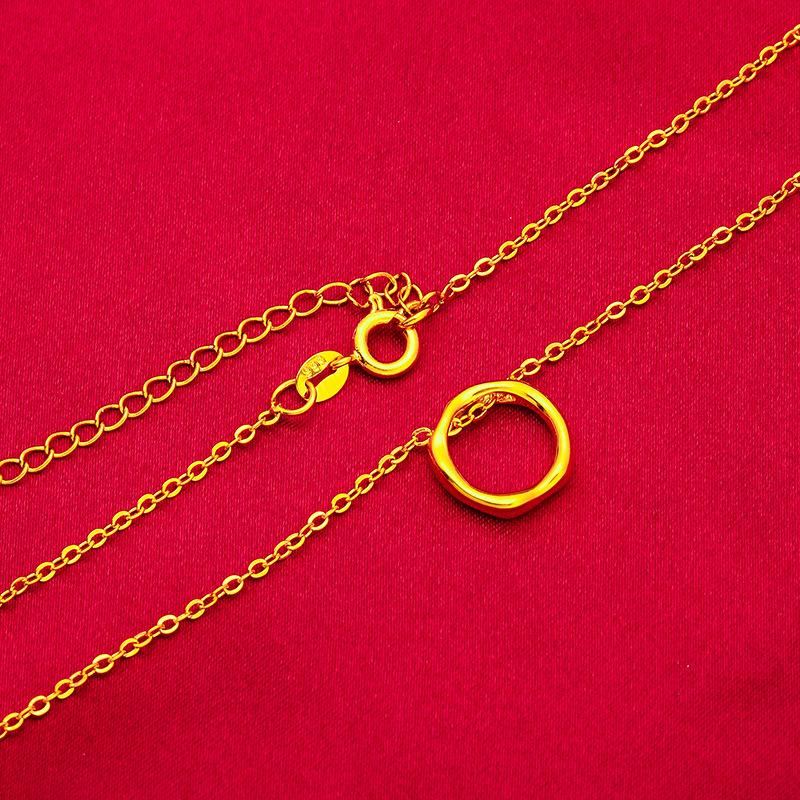 Product Introduction of Gold 916 Original Malaysia Geometric Pendant Korean Double Ring O Women's Necklace Gift for Mom 3