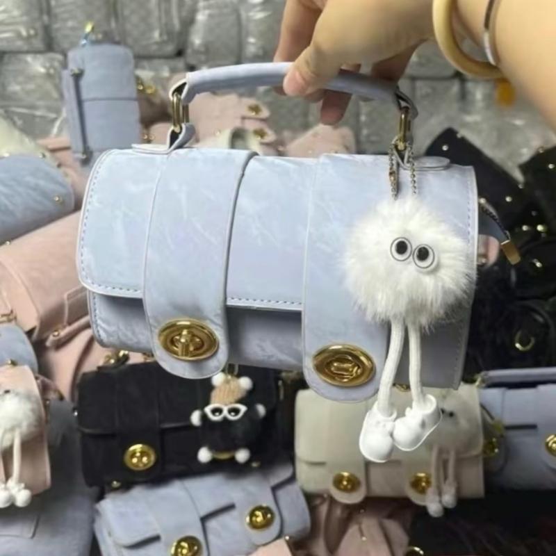 Túi Xách Nữ Đeo Chéo Túi Đeo Vai 2 Dải Da Nhung Phối Quả Bông Thời Trang BBStore Bag 8