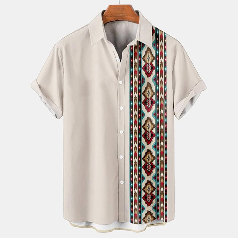 Product Introduction of Men's Hawaiian Beach Ethnic Style 3D Printed Street Retro Fashion Short Sleeve Shirt Menswear Top 3