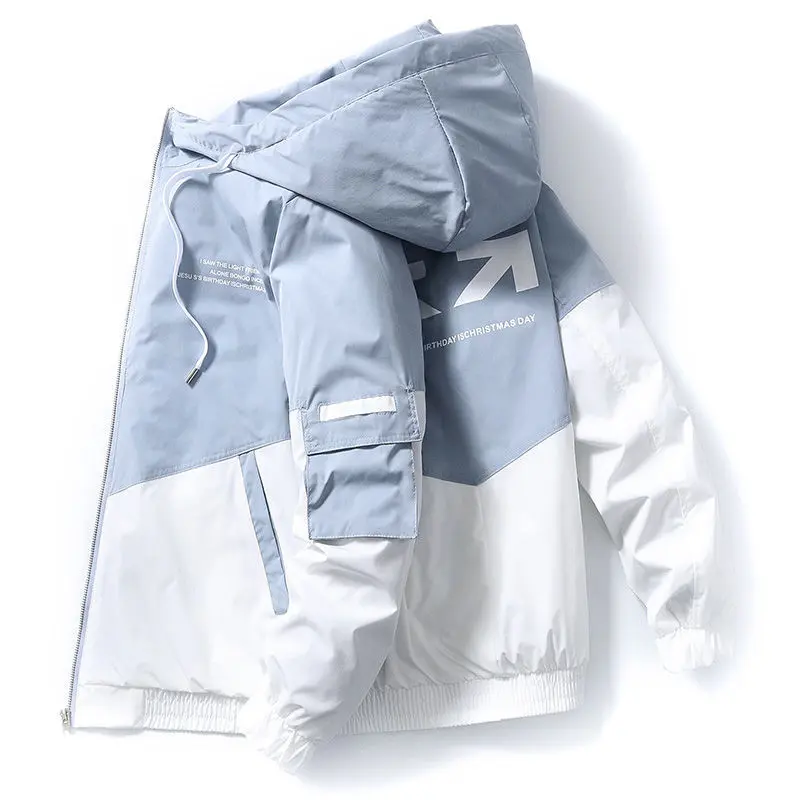 Jacket Men's Spring and Autumn Men's Thin Jacket Teenagers Korean Slim Top Student Hooded Work Clothes Jacket