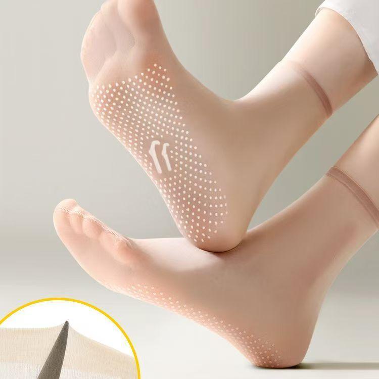 Tất Chống Trượt, Tất Mỏng Nữ, Mùa Hè, Pha Lê, chống Móc, Vô Hình, Tất Ống Giữa, Màu Da Thịt, Keo Khử Mùi 1