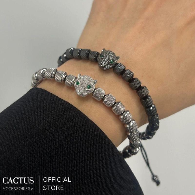 Vòng tay, Vòng hạt trắng mặt hổ, thiết kế dây rút đen freesize, Unisex nam nữ - Cactus Accessories vòng  tay