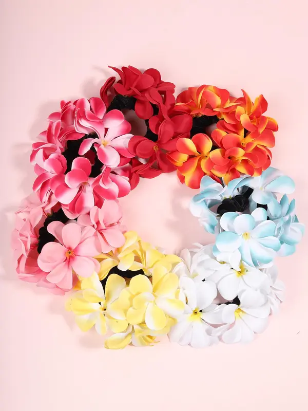 Plain Color Frangipani Scrunchies, Boho Style Hair Accessories for Women & Girls, Minimalist Headwear Suitable for Thick Hair 2