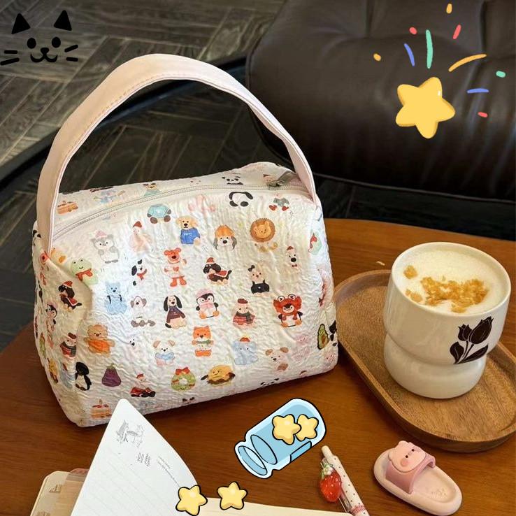 Pouch Lucu Style Korea / Tempat Penyimanan Makeup Cute Soft/travel Organizer Makeup Kosmetik Tempat Pensil Motif Dengan Tali Jinjing