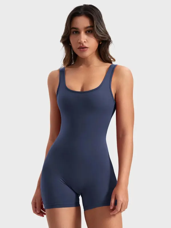 Women's Solid Cut Out Design Sports Tank Romper, Casual Sporty Backless Sleeveless Skinny Romper for Yoga Gym Workout, Ladies Sportswear for All Seasons 8