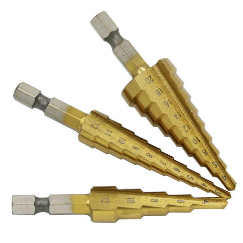 Jeu De 3 Forets étagés HSS – 3-12 Mm, 4-12 Mm, 4-20 Mm, Revêtement Rainuré