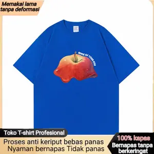 Kaos Pishi Leher Bulat Katun Murni Unisex Lengan Pendek Cetakan High Street Musim Panas Fashion Baru Serbaguna Gaya Ins Atasan