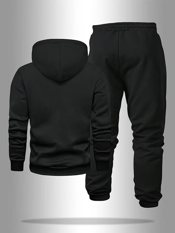 Men's Letter Print Drawstring Hoodie & Pocket Sweatpants Two-piece Set, Casual Long Sleeve Hooded Top & Jogger Pants for Fall & Winter, Men's Two-piece for Daily Wear, Mens Paris Tracksuit, Winter Outfits, 2000s Streetwear Outfits 1