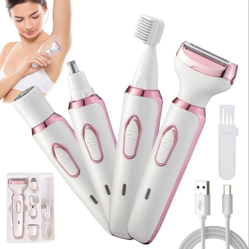 4 in 1 Electric Hair Remover Set, 1 Box USB Rechargeable Portable Gentle Hair Removal Tool for Eyebrows, Nose, Face, Legs, Bikini Trimmer, Kits 1