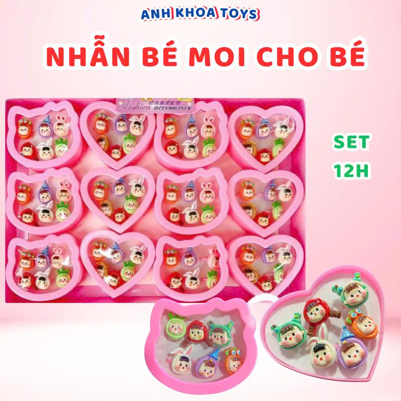 12 hộp nhẫn tai thỏ và trái tim cho bé gái giá sỉ, đồ chơi trẻ em bán sỉ, mua sỉ đồ chơi cho bé Hoa tai Nhẫn Phụ Kiện Tóc
