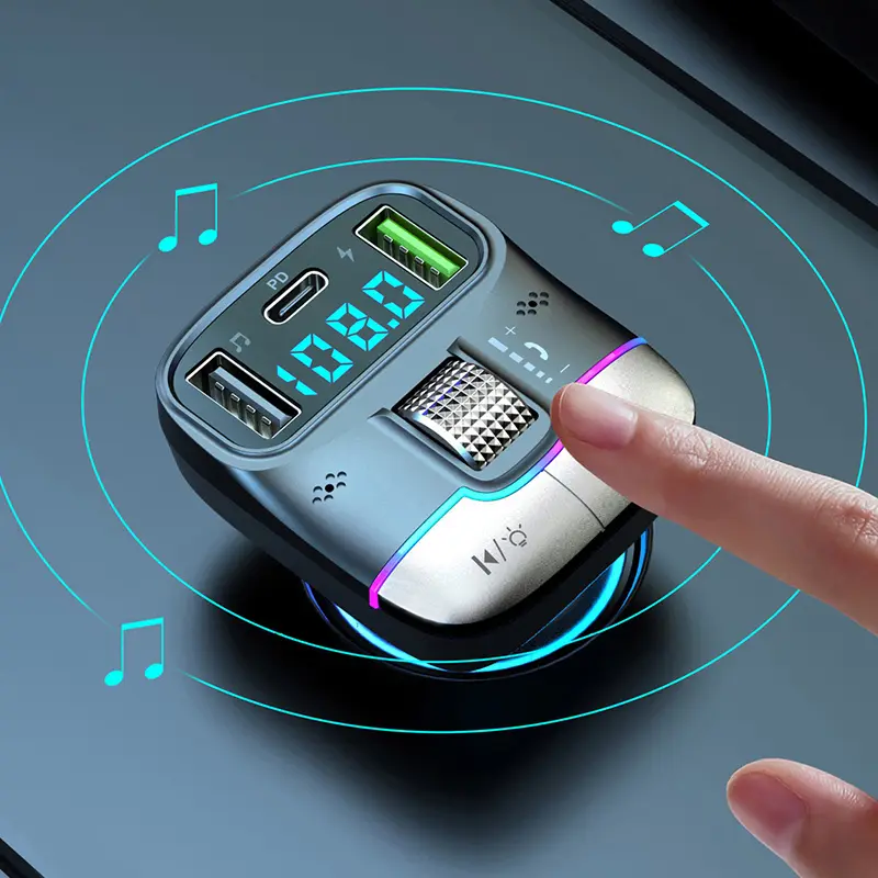 FM Transmitter, Bluetooth Hands-Free, Máy điều chế Radio AUX trên ô tô Cầm Tay Máy nghe nhạc MP3, với bộ Chuyển Đổi sạc nhanh, Phụ kiện ô tô 4