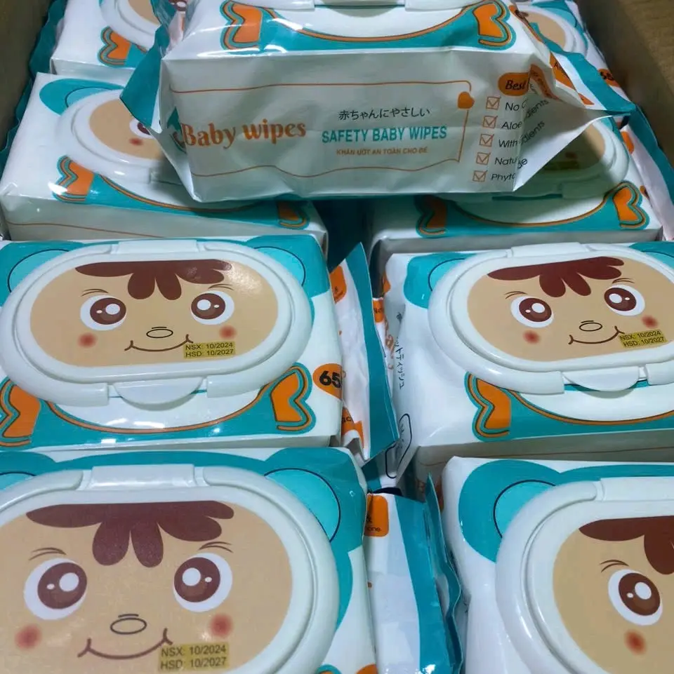 Giá sỉ combo 10 gói khăn ướt baby wipes 650g không mùi, an toàn cho bé Voi khăn  ướt