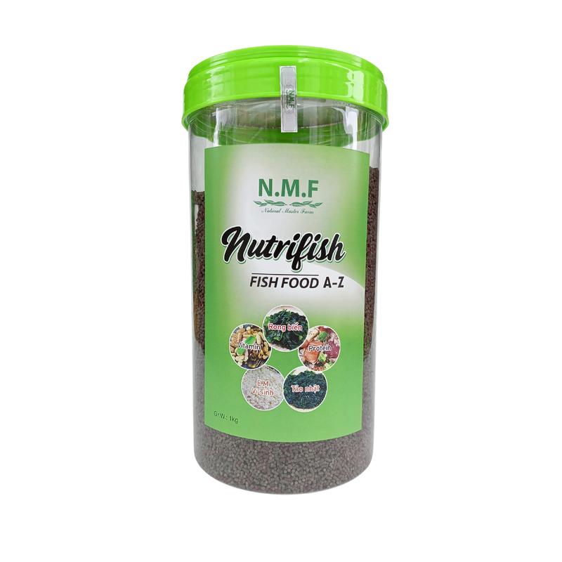 Cám NutriFish - Hộp 1kg tặng kèm vật liệu lọc Carbon Active T.A.P  giúp tăng trọng, tăng màu, ngừa sình bụng khó tiêu ở cá vàng.