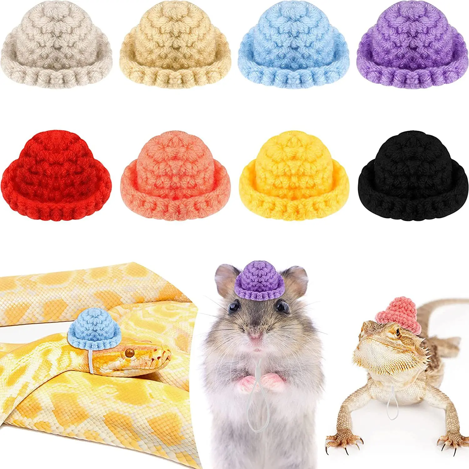 2025 Mini Cute Pet Hat Snake Hamster Lizard Guinea Pig Knitted Hat Silk Bear Small Pet Hat Hamster Hat