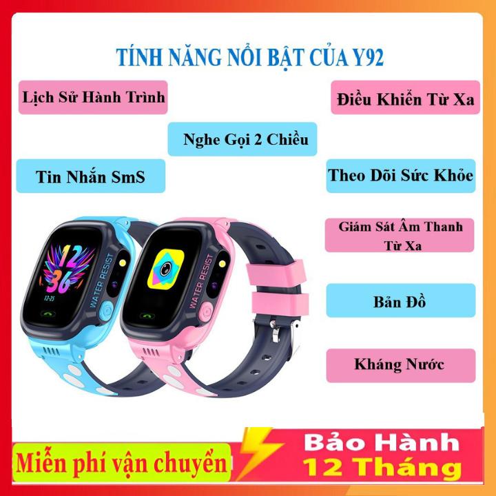  Đồng Hồ Thông Minh Trẻ Em Lắp Sim Y92 Và Q12 Định Vị Nghe Gọi Nhắn Tin Chống Nước Có Tiếng Việt 