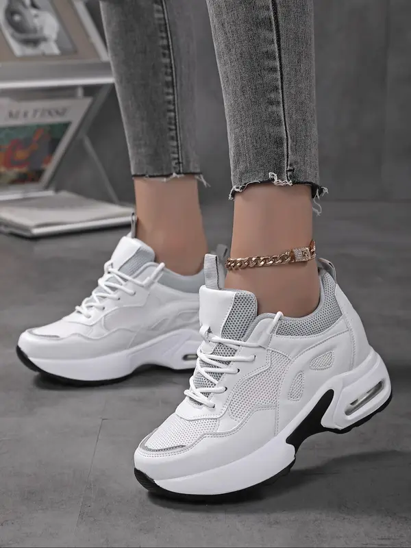 2024 Women's Colorblock Lace Up Low Top Trainers, Casual Comfortable Breathable Mesh Sports Walking Shoes for Summer 2024, Chunky Sneakers for Travel 8