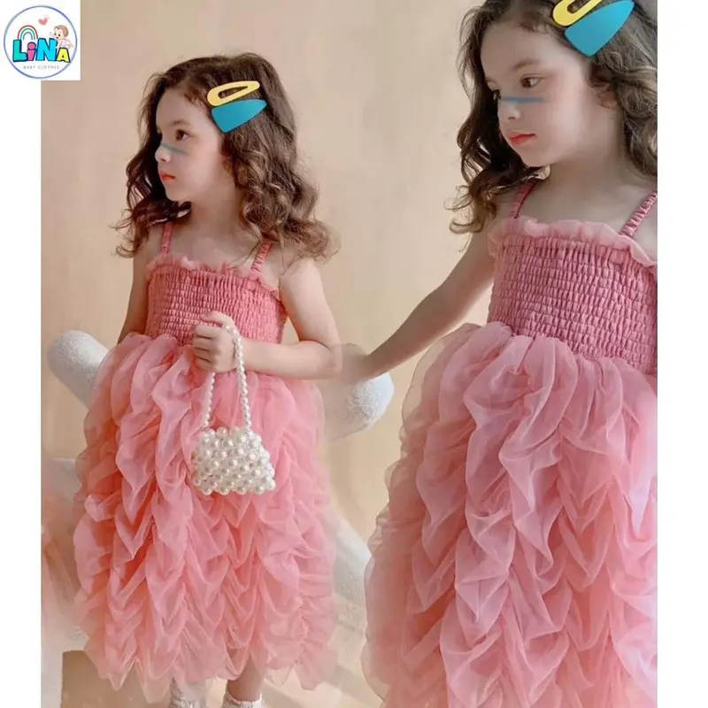 [A59] Đầm hồng công chúa hai dây xᶖnh xắn sang xịn cho bé gái đi tiệc đi chơi - Quảng Châu- sẵn 0