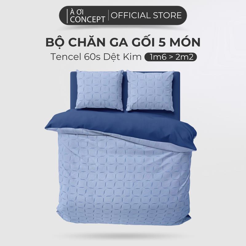 Bộ Chăn Ga Gối đơn màu 5 Món AOICONCEPT Lụa Tencel 60s Fullset Phối Dệt Kim dệt phẳng , Hoạ Tiết Kẻ Sọc Mềm, Size 1m6 - 2m2, Cỡ Lớn - Gồm Ga Giường Bo Chun, Vỏ Mền, 2 Vỏ Gối Nằm & 1 Vỏ Gối Ôm