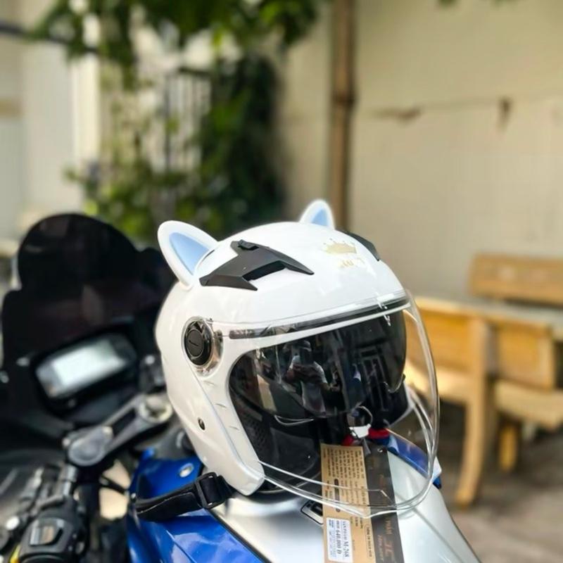 ( Tặng tai mèo) Nón bảo hiểm 3/4 2 kính Royal M268 trắng bóng tặng kèm tai mèo kute Helmet