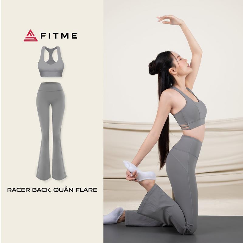Bộ đồ tập yoga gym pilates Fitme áo bra thể thao nữ Racer Back Quần ống loe Flare Dark Grey