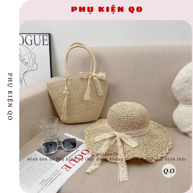 Combo túi mũ cói đi biển ,cói móc mềm T17M09 5