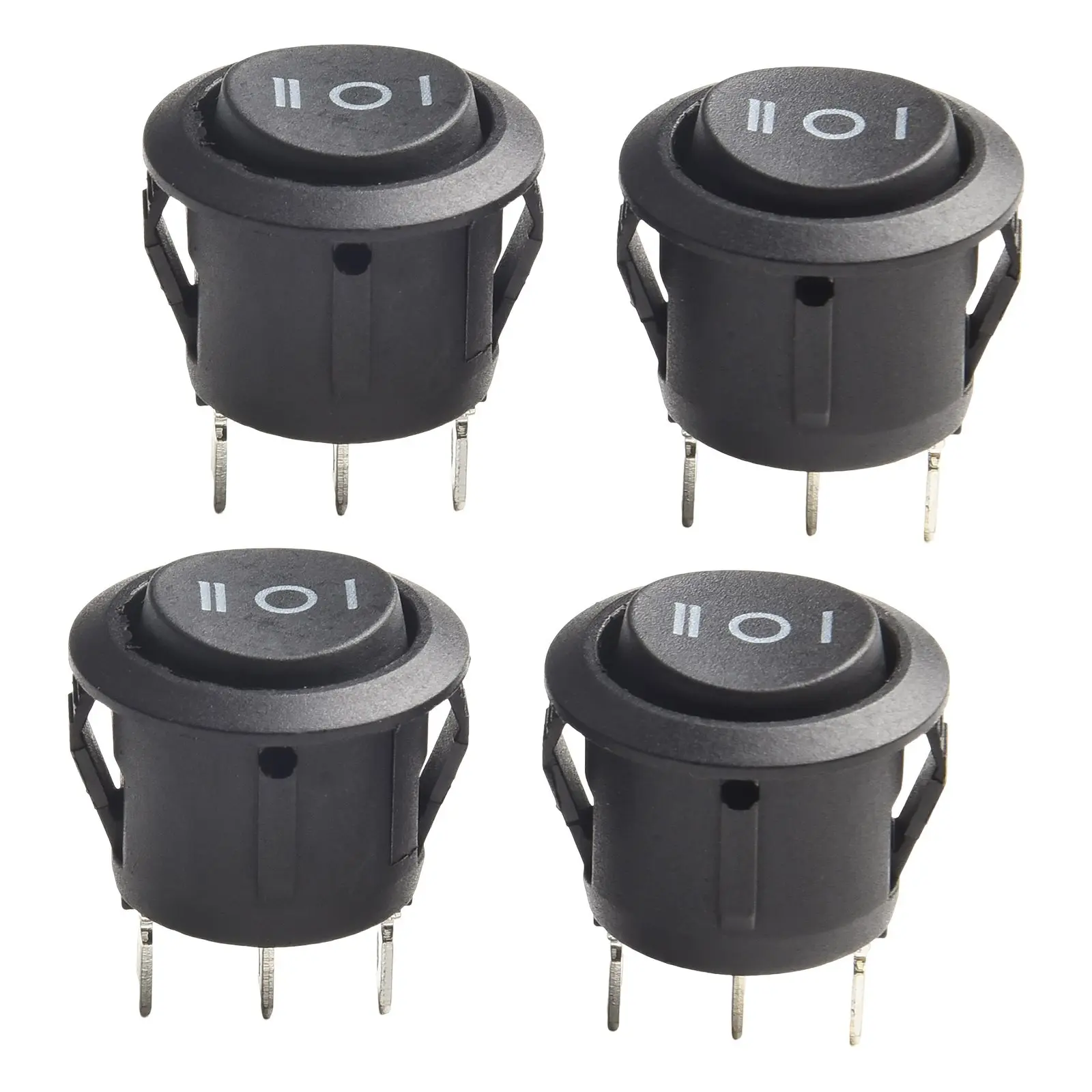 สวิตช์โยกเรือ ชุด 4 ชิ้น 3 ขา 3 ตำแหน่ง (เปิด) - ปิด (เปิด) 6A 250V / 10A 125V สีดำ