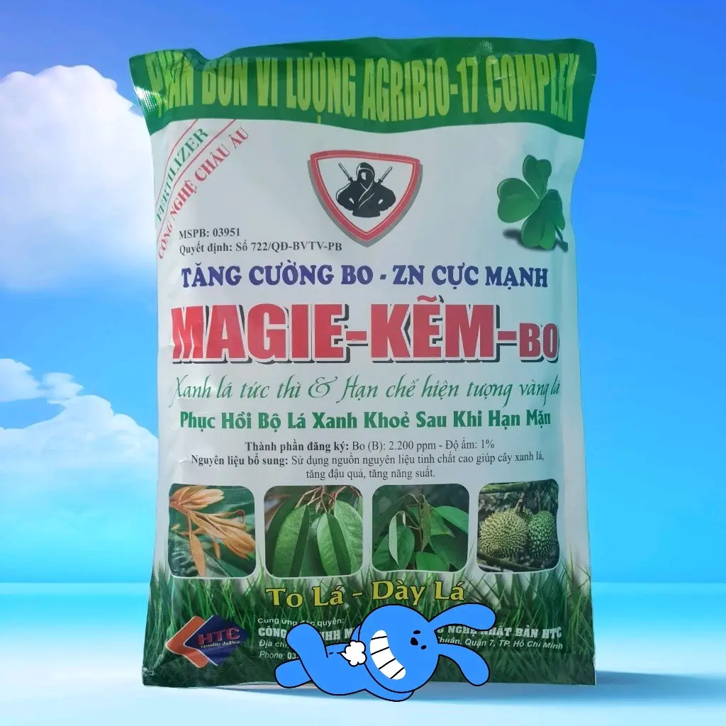 Phân bón vi lượng AGRI BIO- 17 MAGIE-KẼM-BO  gói 1Kg bổ sung Magie, Kẽm, Bo cho cây giúp cây xanh lá, dày lá, to lá. Khắc phục hiện tượng vàng lá