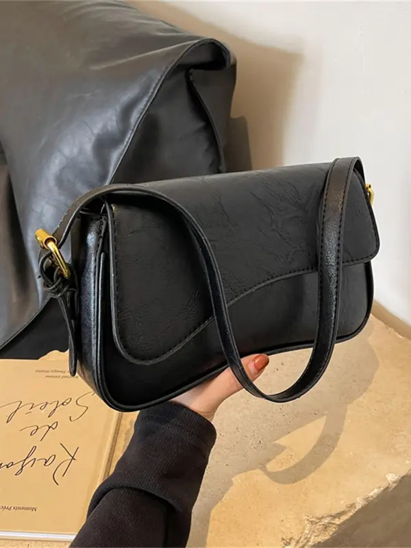 Women's Solid Color Flap Shoulder Bag, Fashionable Flip Cover Magnetic Buckle PU Leather Bag for Work & Commuting, Casual Trendy Versatile High-quality Daily Commuting Bag 1