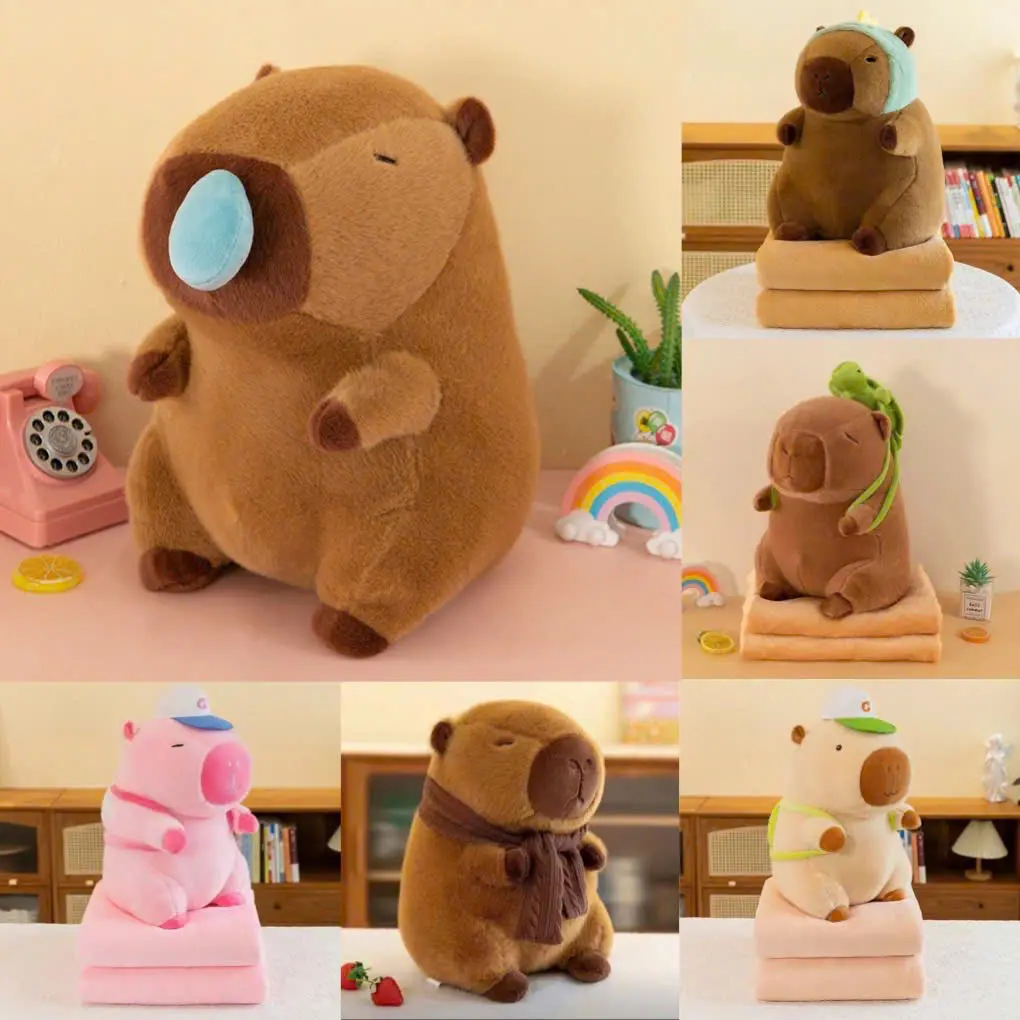 Nhà Cam, Bộ chăn gối văn phòng, gấu bông kèm chăn Chuột Capybara 2 trong 1(gối, chăn),  3 trong 1 (gối, chăn, ủ tay) siêu tiện lợi chăn trong gấu
