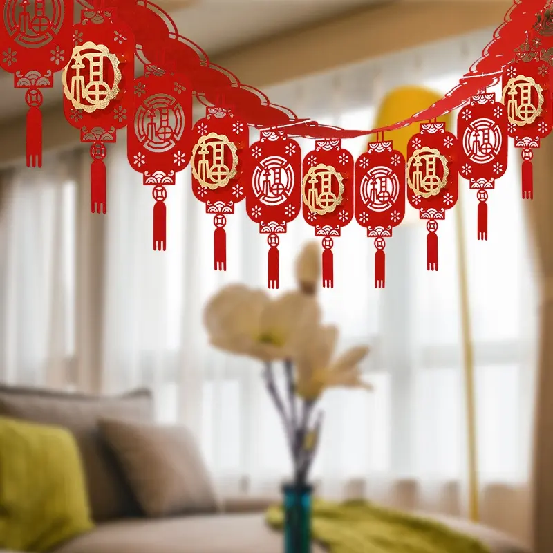 2024 New Year Pulling Flag Red Printed Character Banners Non-woven Fabric Portable Festival Drcoration