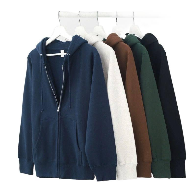 Áo Nỉ Có Mũ Khóa Kéo Màu Trơn Đơn Giản Áo Khoác Cardigan Lông Cừu Cơ Bản Áo Hoodie Unisex Thích Hợp Cho Mùa Đông Quần Áo Nam T.T.C