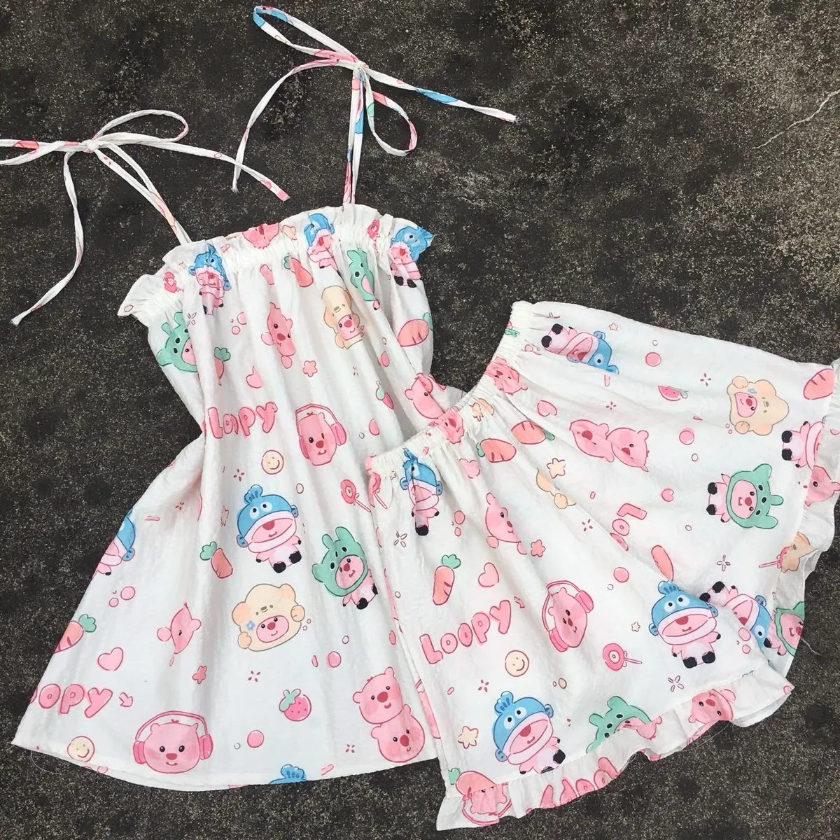 (XẢ KHO NGHỈ BÁN)Bộ dây babydoll thắt nơ chất đũi xốp quần nhún bèo nhẹ nhàng nhiều hoạ tiết cute ( quần ko túi) Women