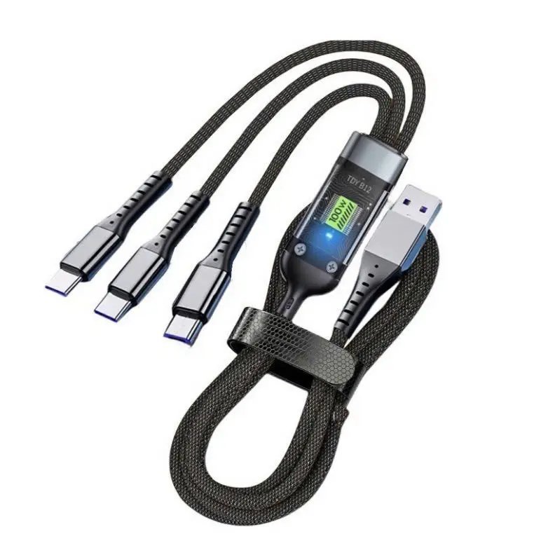 Dây Sạc Tự Ngắt 3in1 - Dây Cáp Sạc Dữ Liệu Sạc Nhanh 100W Micro USB Type C 3 Trong 1 6A 1