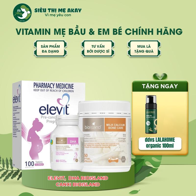 Combo vitamin tổng hợp Elevit 100 viên, DHA BioIsland và Milk Calcium Bone Care, hàng xách tay không có tem