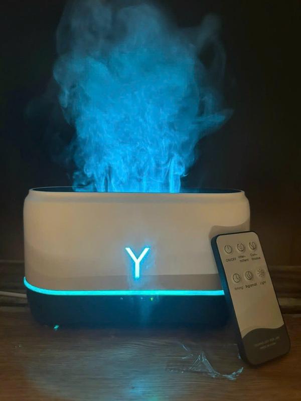 Máy Xông Tinh Dầu Ngọn Lửa Rất Đẹp Làm Đèn Ngủ Và Trang Trí, Có Điều Khiển Từ Xa, Phun Sương Công nghệ siêu âm, Đèn LED Lửa