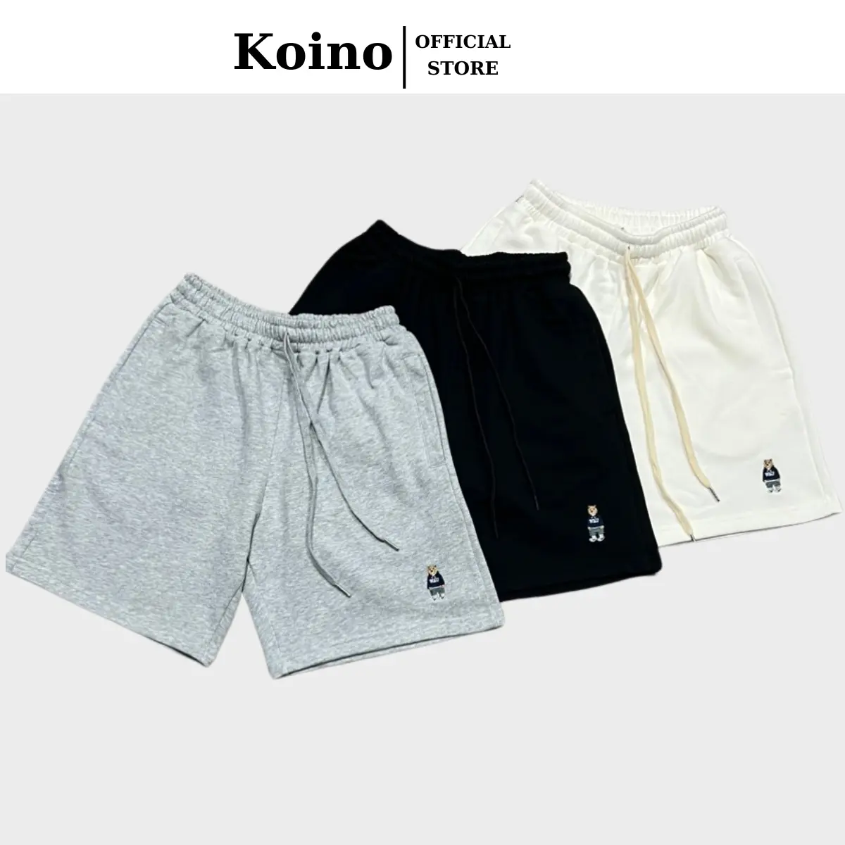 Quần short nỉ ngố thêu gấu Koino nam nữ vải nỉ chân cua lưng chun phong cách trẻ trung Menswear Menswear quần ngố