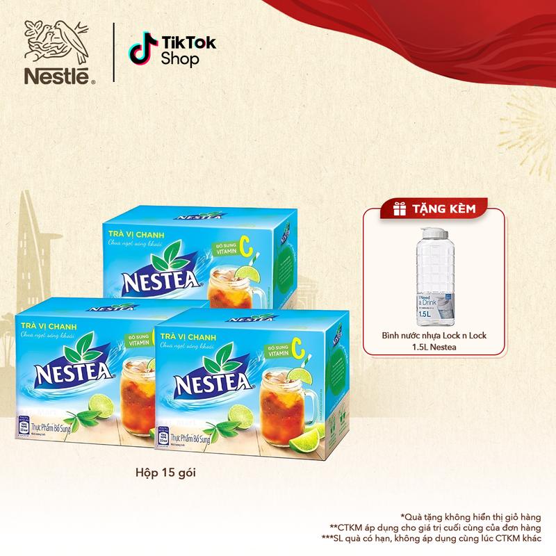 Nestlé VN Combo 3 Hộp Trà vị chanh NESTEA hộp 15 gói x  13g-LS