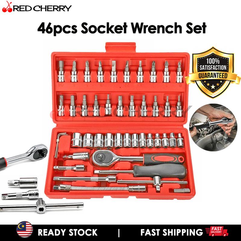 Red Cherry 46Pcs 1/4 Inch Tools Set Screwdriver Box Socket Set Ratchet ...