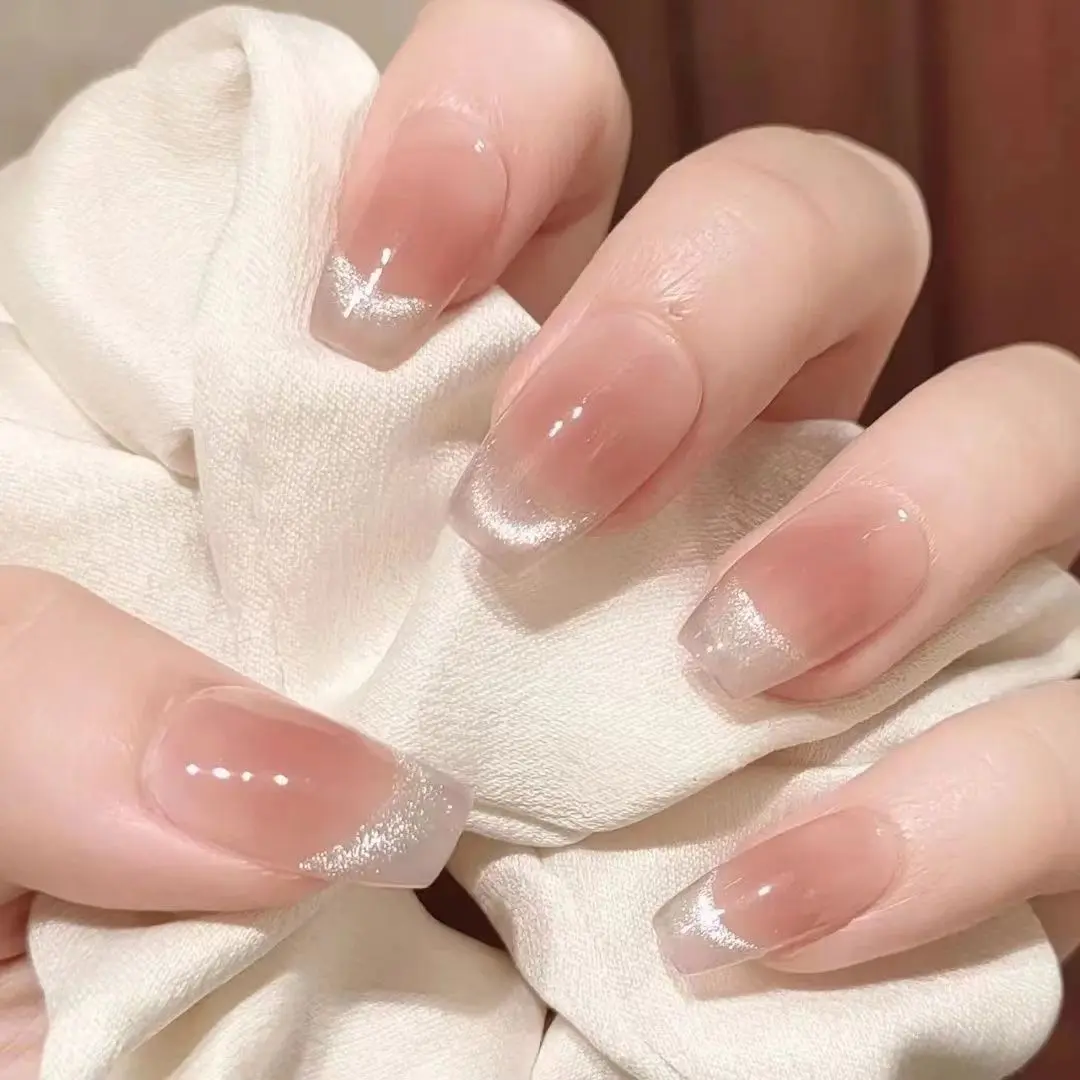 Handmade Phototherapy Ice through Blush Smile Cat Eye Nail Sticker Nail Wear Nail Fake Nails Reusable Nail Shaped Piece