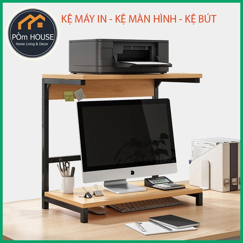  Kệ để máy in màn hình máy tính khung sắt sơn tĩnh điện chống gỉ KMI03 - kệ để màn hình laptop 2 tầng để bàn gỗ  An Cường 