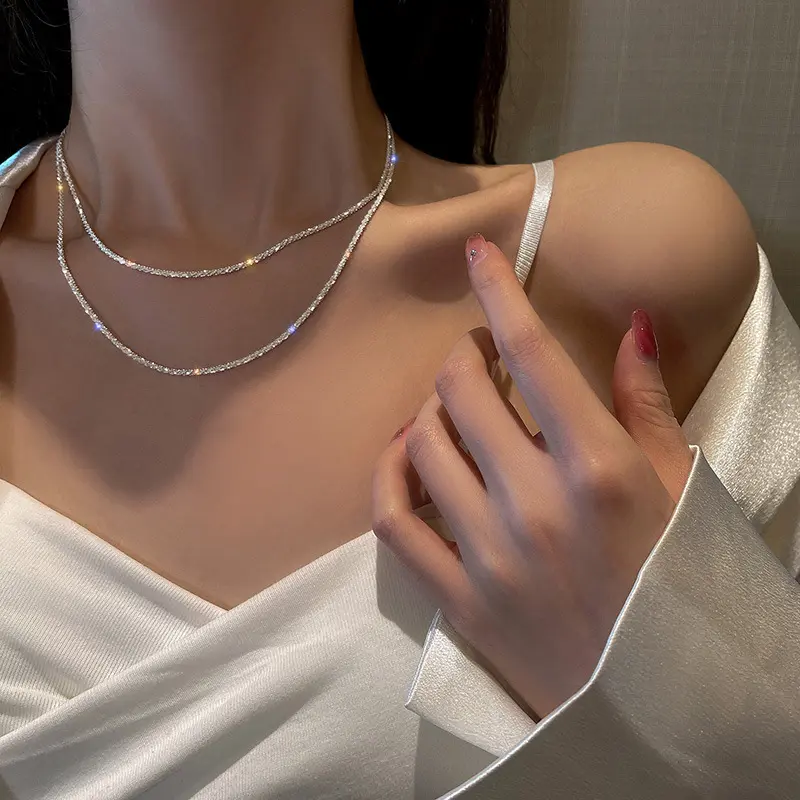 Lucent_2025 Starry Sky Sparkling Necklace for Women Italian Collarbone Chain Simple Shiny Plain Chain Stackable Design