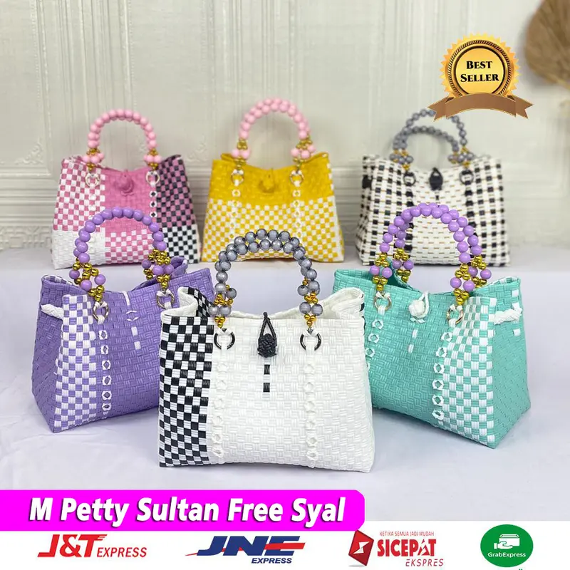 (FREE PITA TEBAL) Tas Anyam Sultan Size M Handle Mutiara Premium, 0