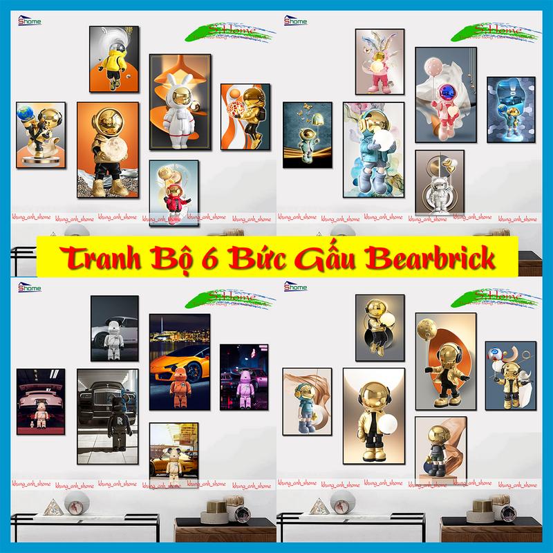 Bộ 6 Bức Tranh Tráng Gương Gấu Bearbrick Cao Cấp, Kaws Toy Tranh Treo Tường Gaming / Robot/ Siêu Anh Hùng - Tranhvietdecor Phòng Khách Decor Phòng