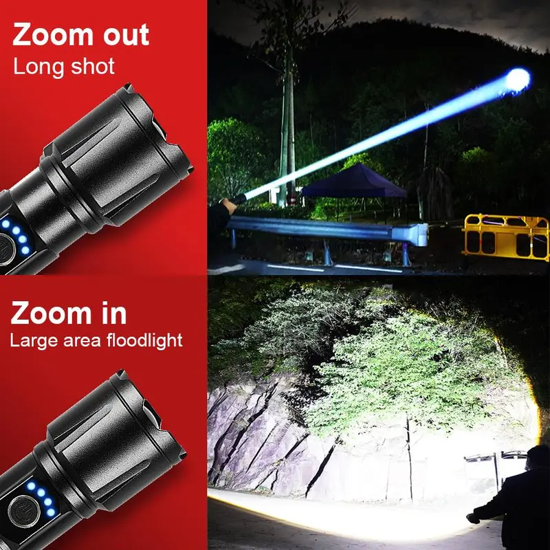 USB Rechargeable Flashlight, Outdoor Camping Flashlight, High-power Flashlight, Adjustable Zoom Handheld Light, Essential Lighting Tools for Home Emergency 7