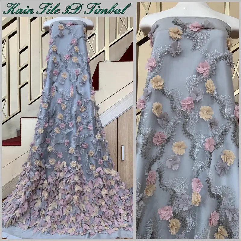 Kain Tile/Tulle 3D bunga, motif Timbul, tile Kain brokat, tile mutiara, tile polos, tile akar, tile 3D timbul, tile pingiran (Harga Setengah meter) 0