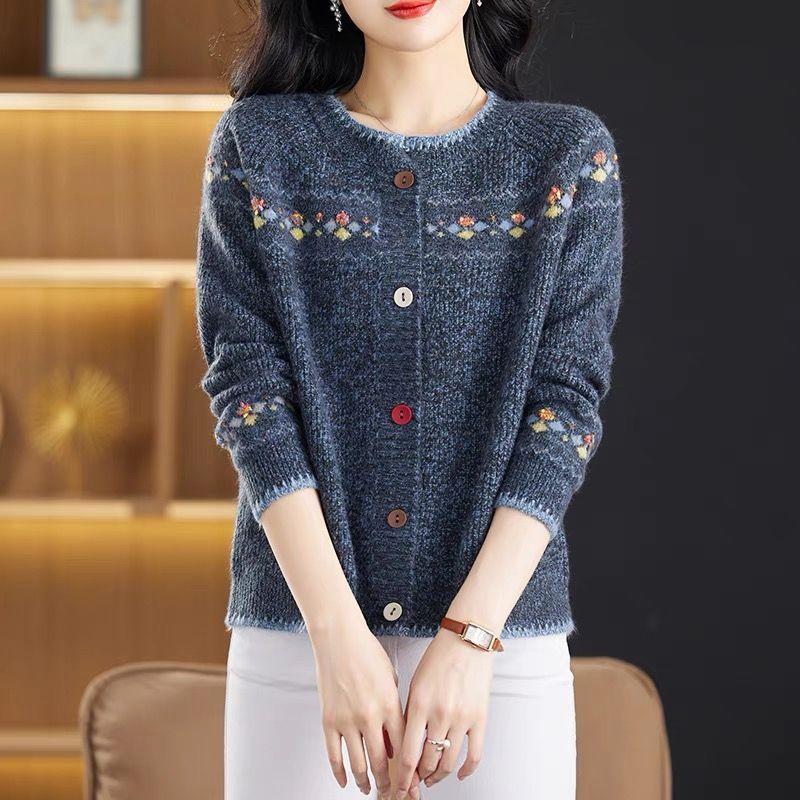 Áo Cardigan Dệt Kim Sợi Hoa Cho Mẹ, Phong Cách Mới Mùa Xuân Và Mùa Thu, Dành Cho Phụ Nữ, Dáng Rộng Vừa Vặn, Áo Khoác Len Trẻ Trung, Áo Dệt Kim Ngắn, Áo Mặc Bên Ngoài Hợp Xu hướng 0
