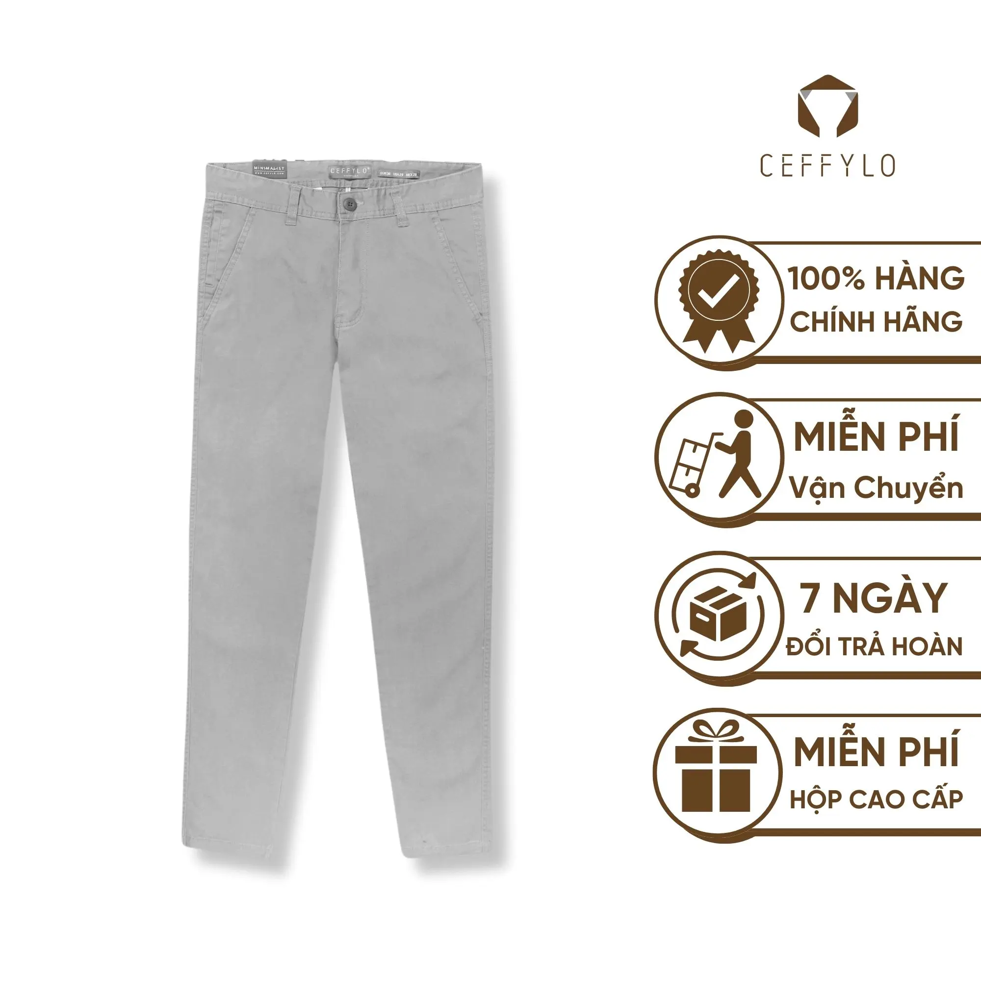 Quần Khaki Trơn Xám Nhạt Nam Cao Cấp Công Sở, Dáng Basic Phong Cách Trẻ Trung - CHINOS BASIC CEFFYLO